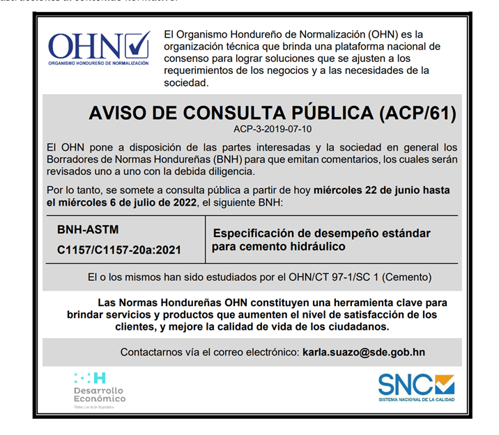 Norma en Consulta Pública | Organismo Hondureño de Normalización